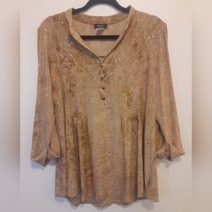 Cato Shimmering Tan Blouse with Button Accents